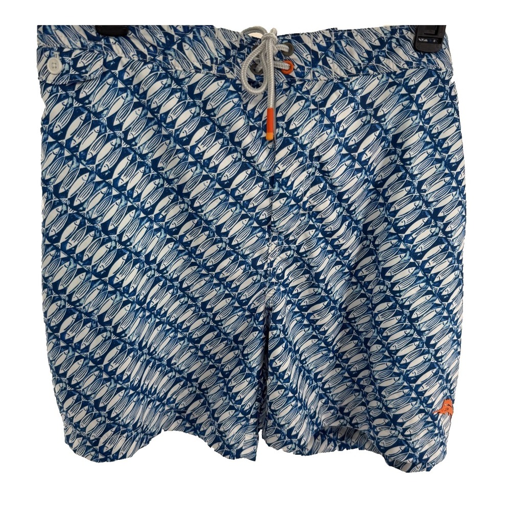 Tommy Bahama Blue White Fish Print Swim Trunks Mesh Lined Mens 2XL 40x6